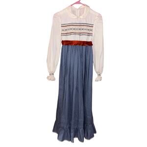 Vintage girls’ prairie cottage core smocked maxi dress long sleeve (youth XL)